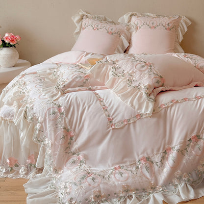French Fleece Lace Trim Thickened Mattress High Density Four-Piece Bed Set - Harmony Gallery