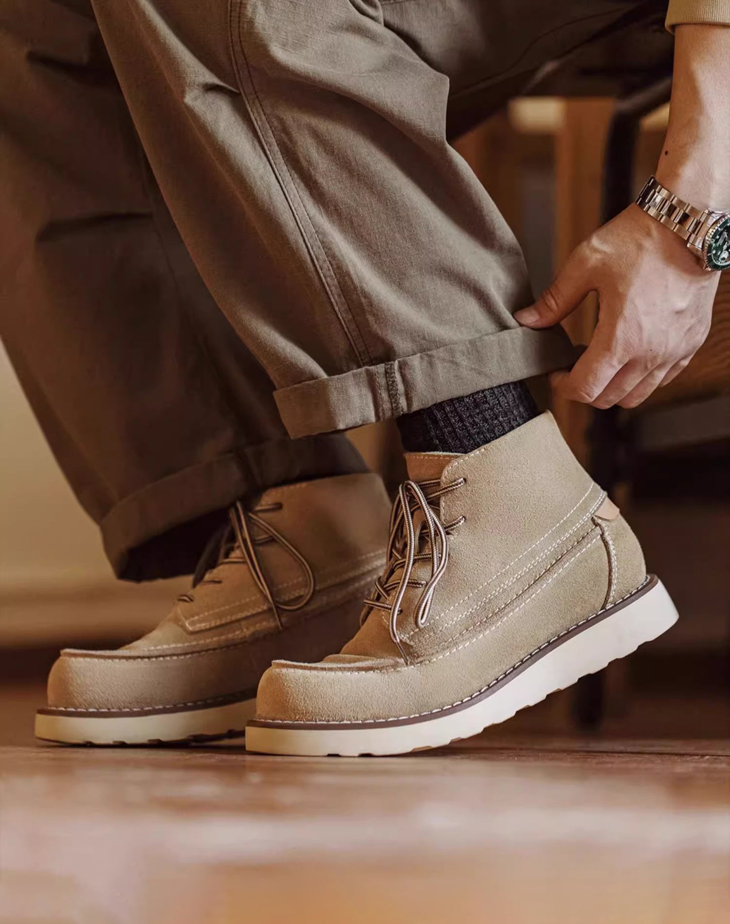 American Retro Work Casual Outdoor Mid-High Suede Leather Men's Boot - Harmony Gallery