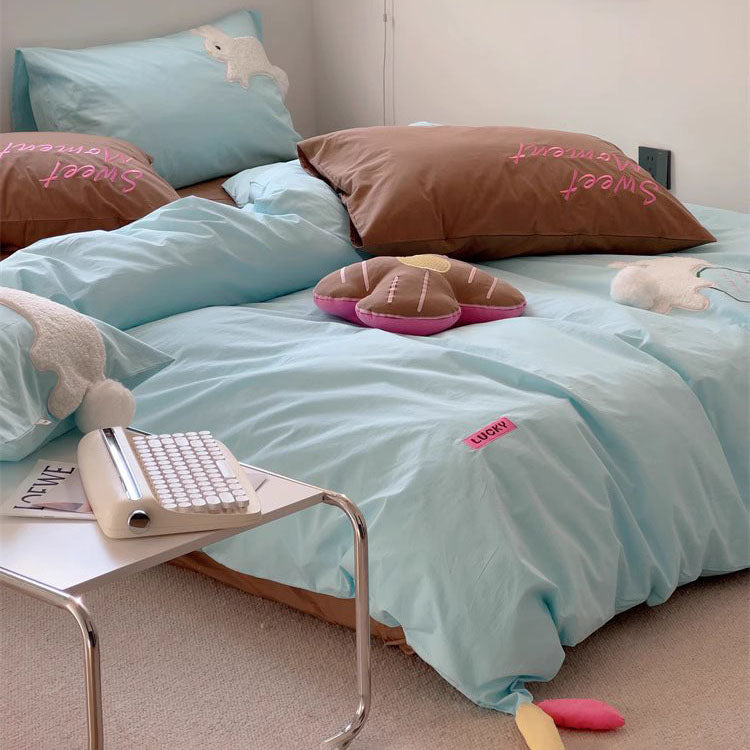 Girly Heart Cute Rich Rabbit Washed Four-Piece Pure Cotton Bed Set - Harmony Gallery