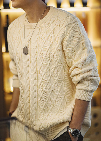 American Retro Woven Twisted Alan Loose Lazy Fisherman Men's Sweater - Harmony Gallery