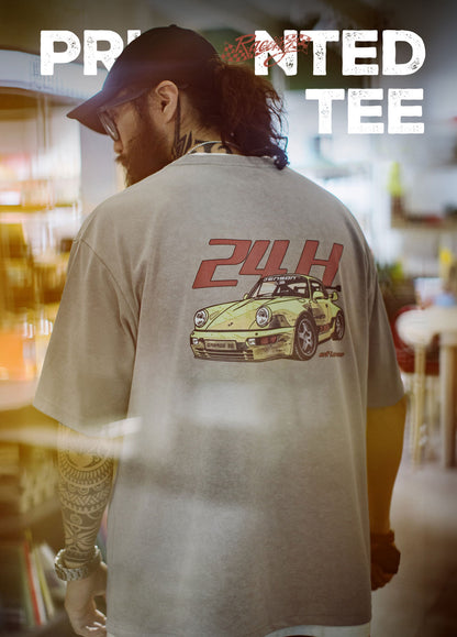 American Retro Motorcycle Back Print Washed Gray Silhouette Men's T-Shirt - Harmony Gallery