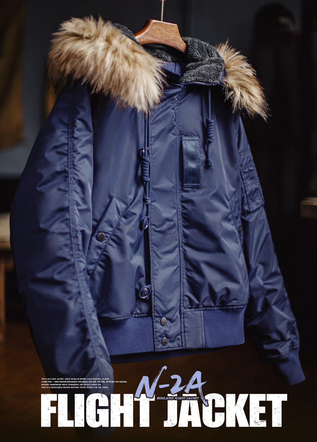 American Retro N2A Fur Collar Parka Blue Mountain Eagle Cotton Men's Jacket - Harmony Gallery