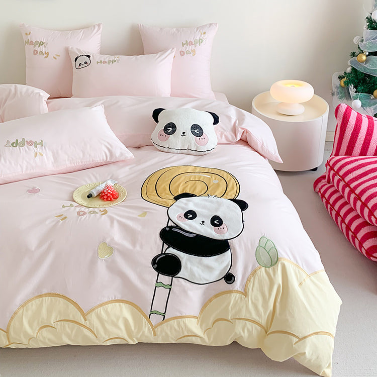Cute Small Panda Pure Cotton Washed Four-Piece Bed Set - Harmony Gallery