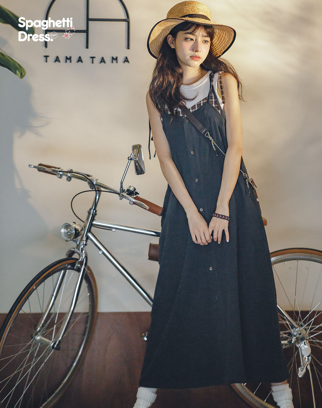 Retro Plaid Stitching Loose Suspenders Women's Dress - Harmony Gallery