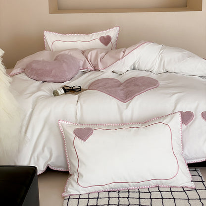 Girls Love Fall And Winter Thickened Brushed Four-piece Pure Cotton Bed Set - Harmony Gallery