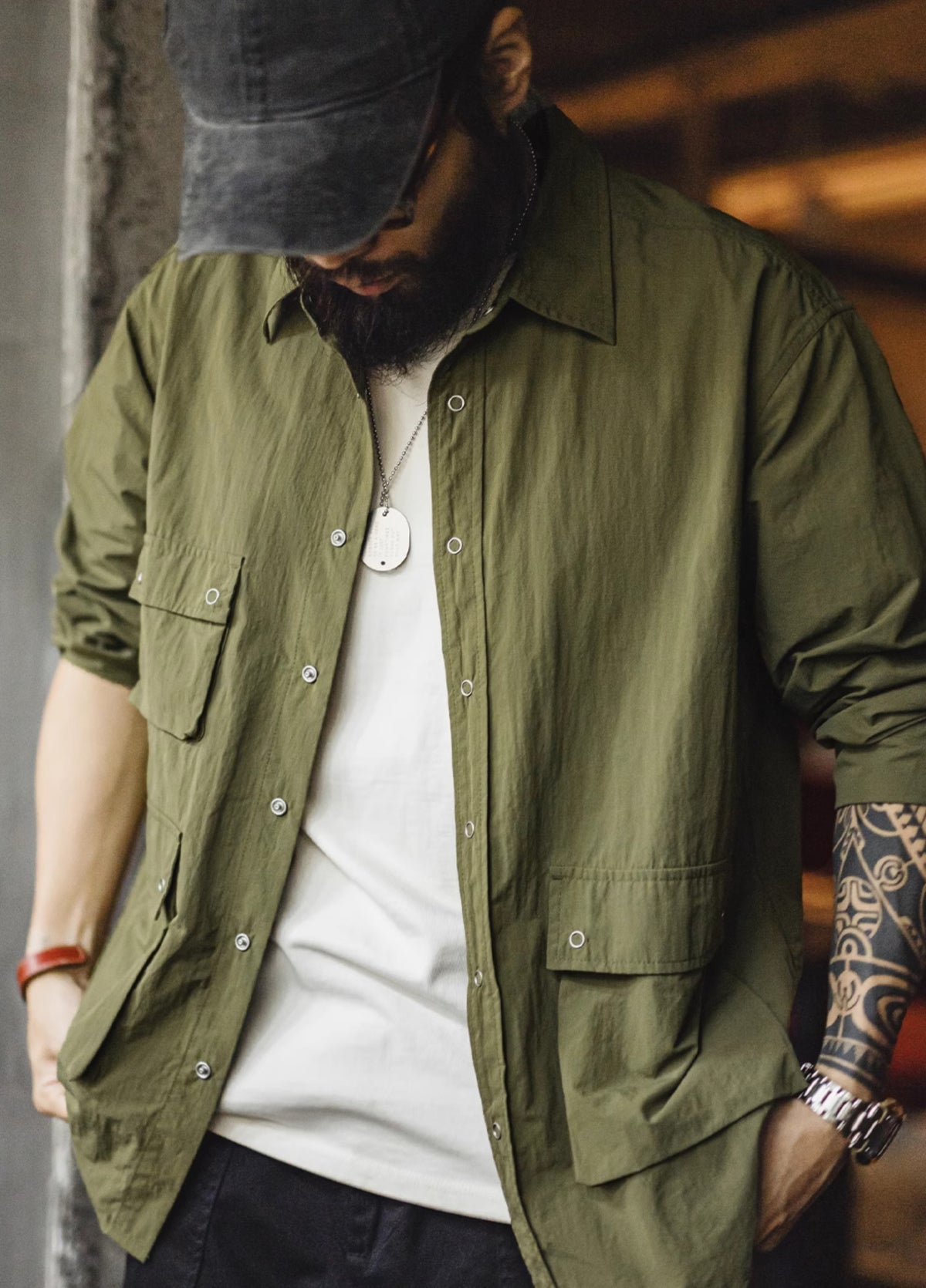American Retro Pleated Outdoor Leisure Multi-Pocket Conventional Men's Shirt - Harmony Gallery