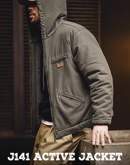 American Retro J141 Hooded Cotton Wool Velvet Warm Canvas Men's Jacket - Harmony Gallery