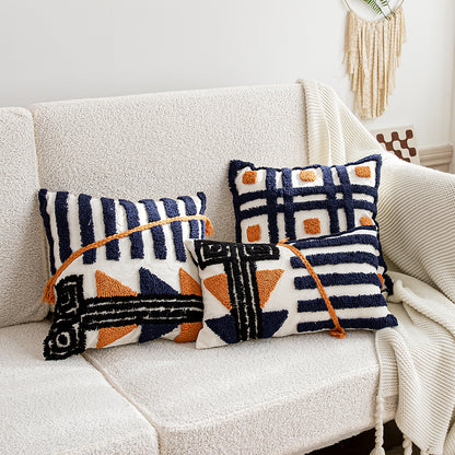 Artisanal Abstract Geometric Navy and Orange Throw Pillow - Harmony Gallery