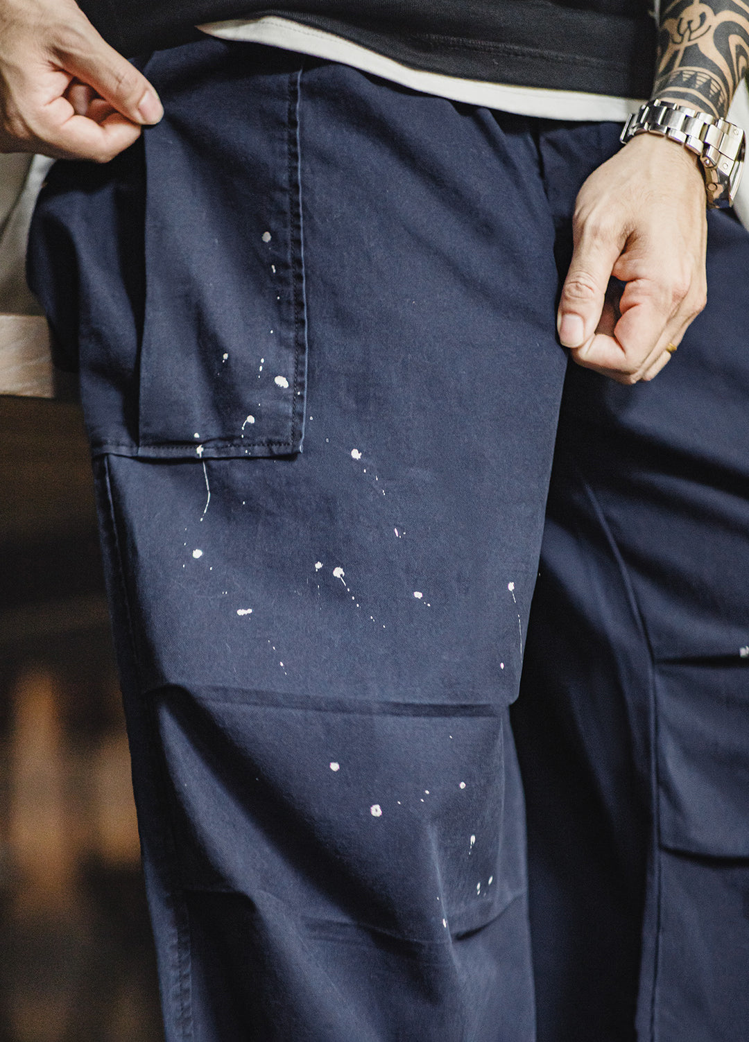 American Old Ink-Splashed Knee Parachute Oversize Men's Trousers - Harmony Gallery
