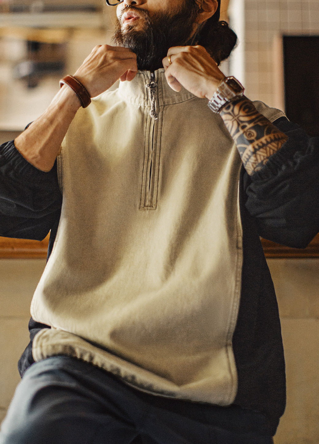 American Color-Block Half Zipper Semi-Open Patchwork Men's Sweater - Harmony Gallery