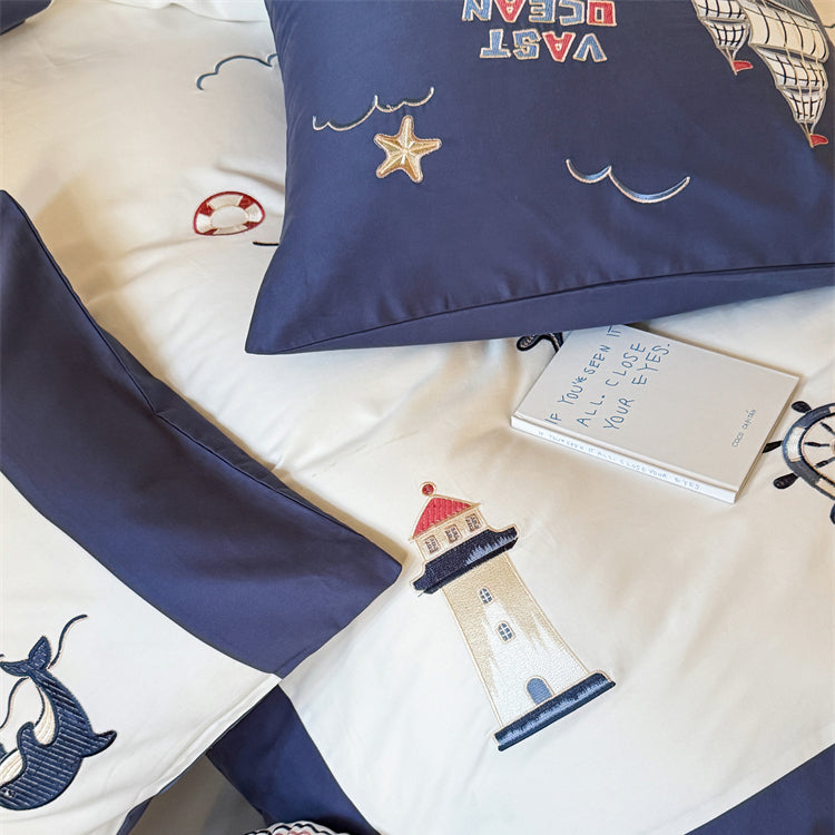 Cute Cartoon Brushed Boy Embroidered Pure Cotton Four-Piece Bed Set - Harmony Gallery