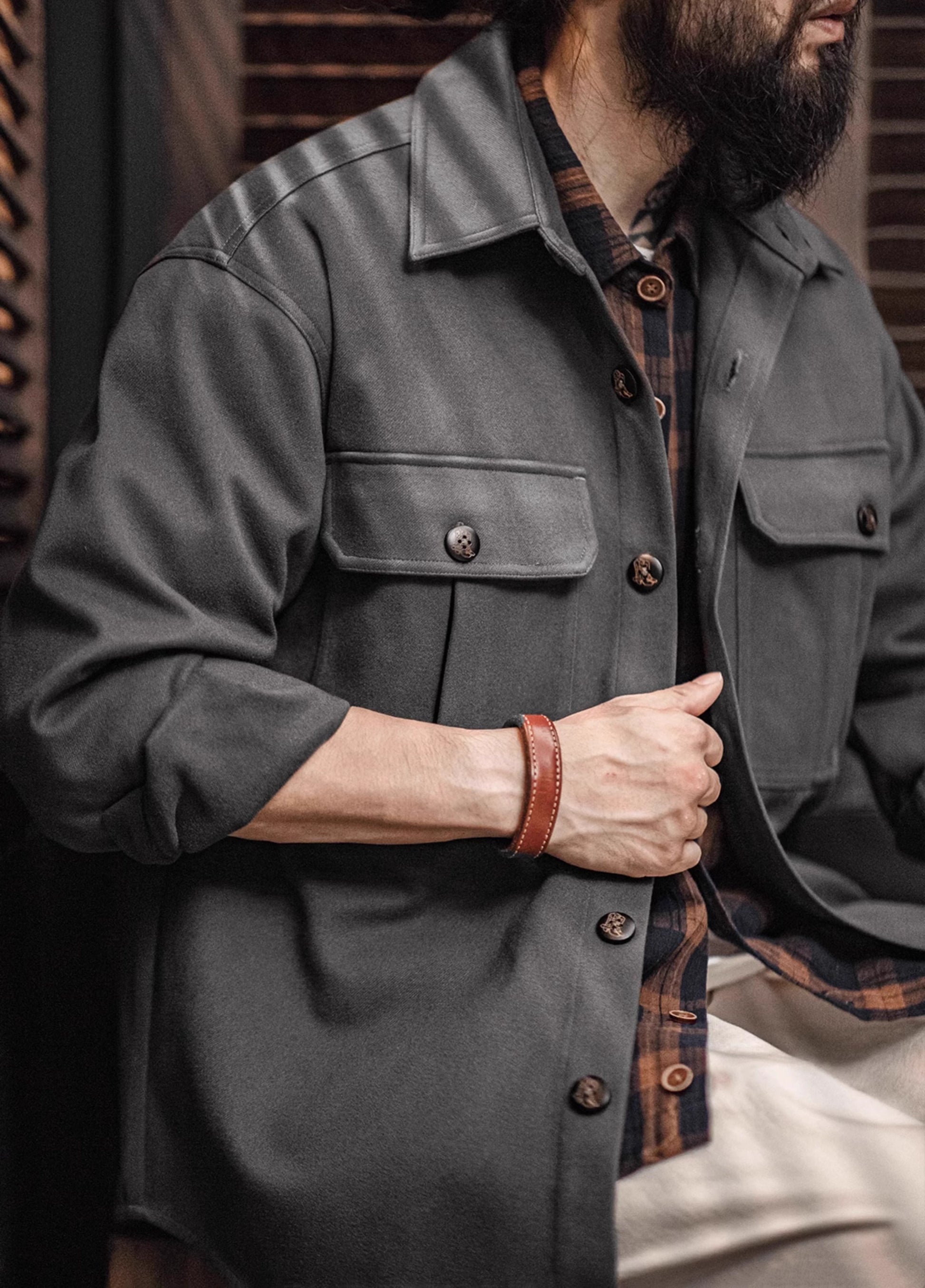American Retro Starry Sky Woolen Barn Heavy Jacket Men's Shirt - Harmony Gallery