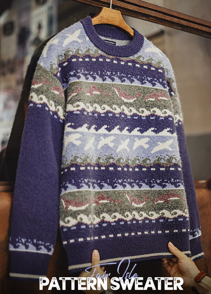 American Retro Fair Isle Pullover Thick Warm Outerwear Knitwear Men's Sweater - Harmony Gallery