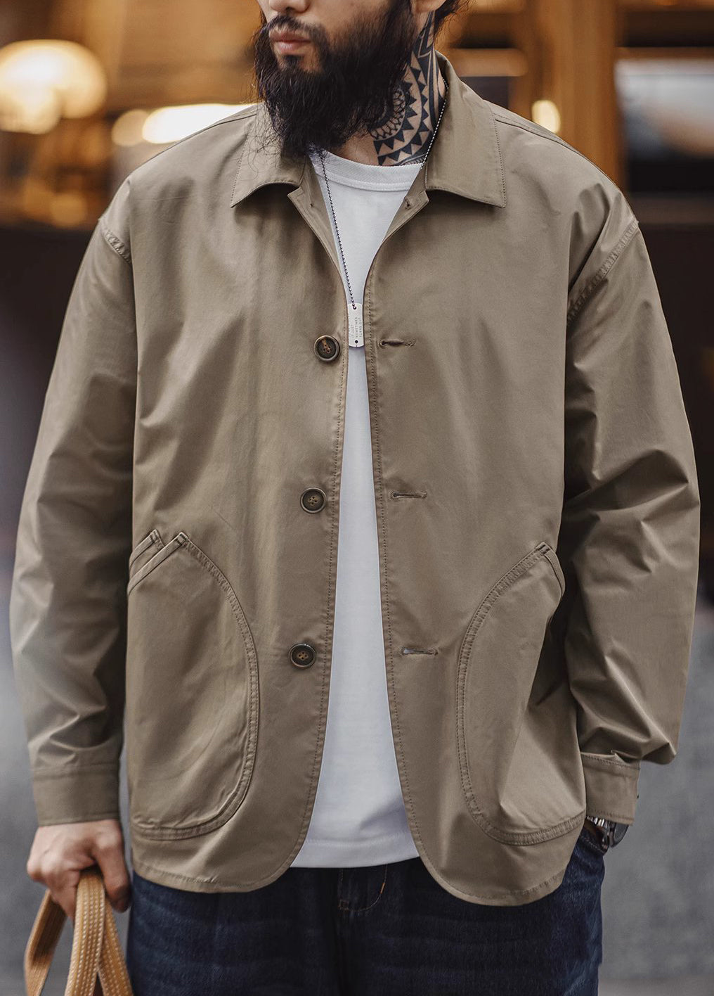 French Retro Oblique Pocket Thin Woven Lapel Silhouette Men's Jacket - Harmony Gallery