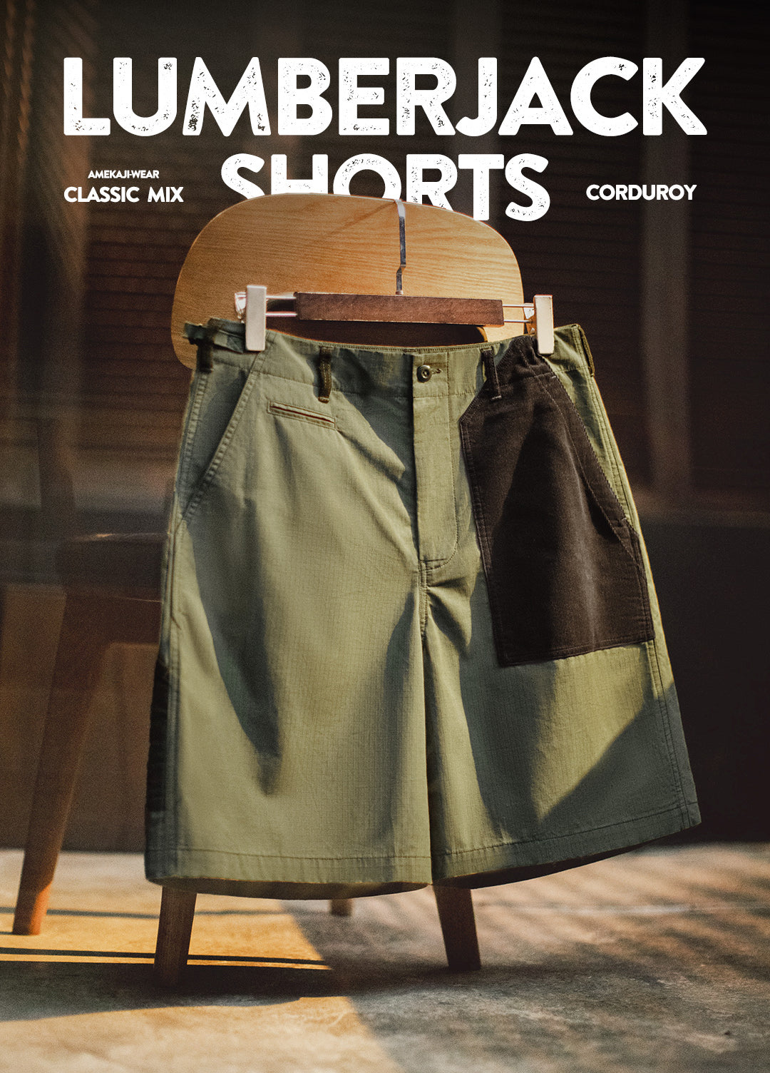 American Retro Lumberjack Big Pocket Color Matching Straight Men's Shorts - Harmony Gallery