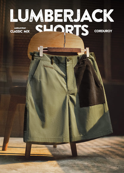 American Retro Lumberjack Big Pocket Color Matching Straight Men's Shorts - Harmony Gallery