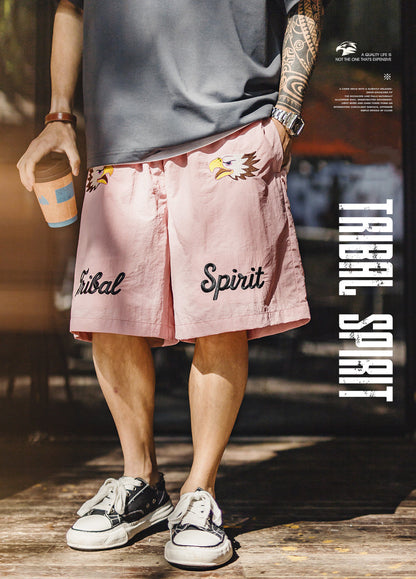 American Retro Beach Embroidered Thin Loose Versatile Cool Men's Shorts