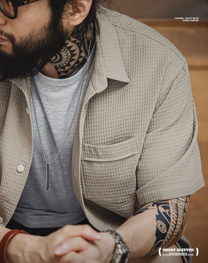 American Casual Waffle Anti-Wrinkle Breathable Men's Shirt - Harmony Gallery
