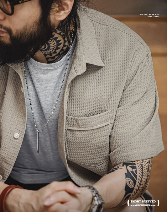 American Casual Waffle Anti-Wrinkle Breathable Men's Shirt - Harmony Gallery