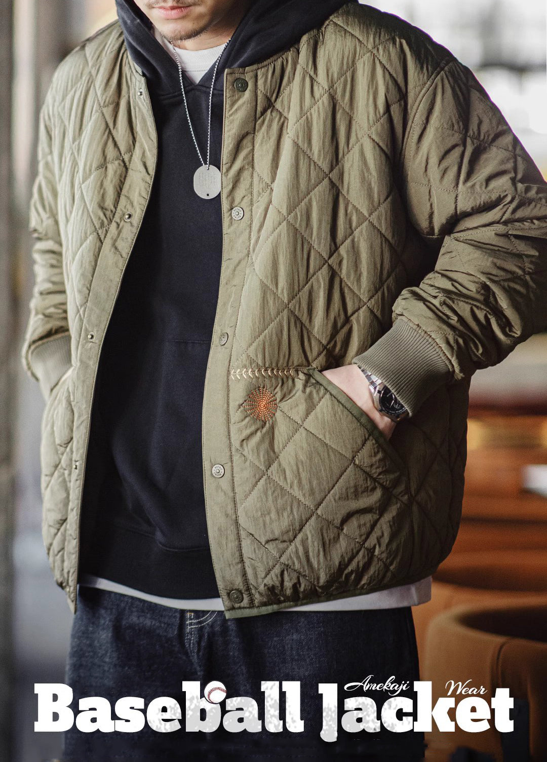 American Quilted Baseball Cotton-Padded Diamond Thick Warm Men's Jacket - Harmony Gallery