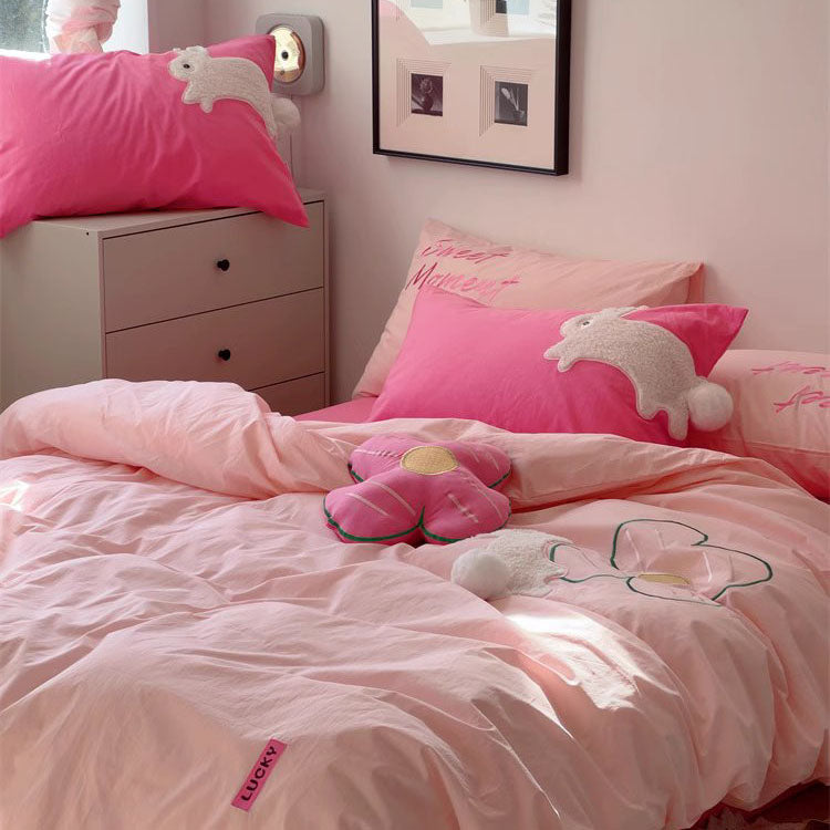Girly Heart Cute Rich Rabbit Washed Four-Piece Pure Cotton Bed Set - Harmony Gallery