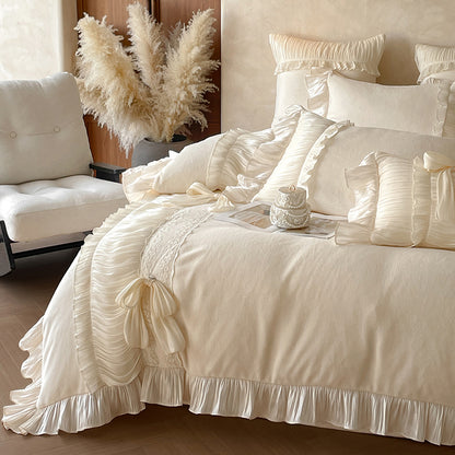 French Bow Knot Thickened And Warm Double-Sided Plush Four-Piece Bed Set - Harmony Gallery
