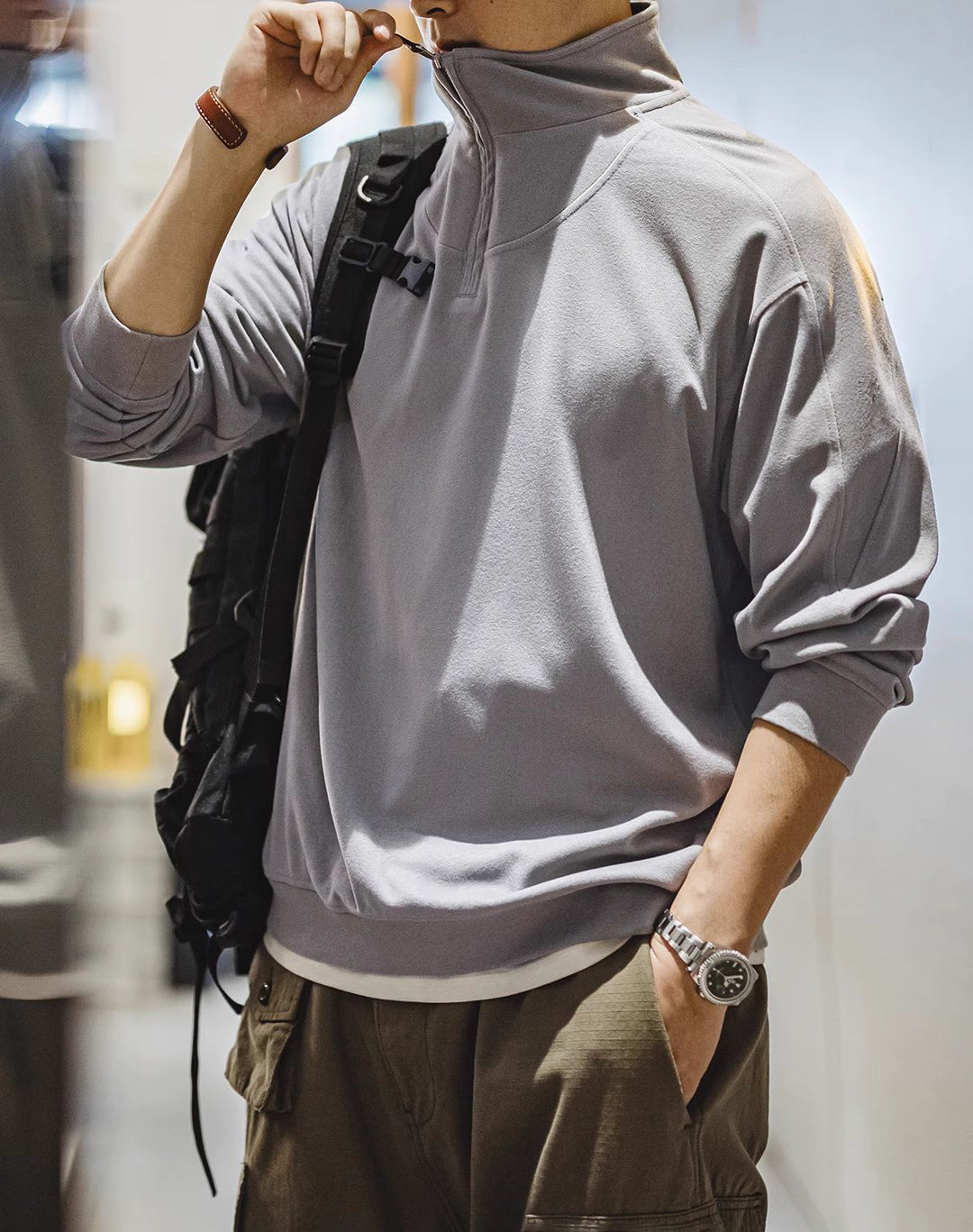 American Casual Half-Zip Stand-Up Collar Lapel Pullover Men's Sweater - Harmony Gallery