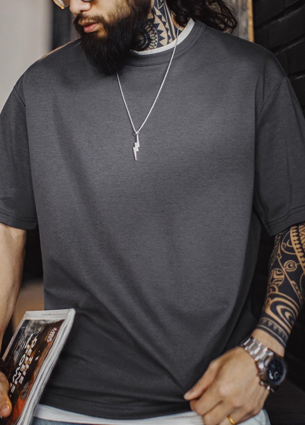 American Antibacterial Ribbed Collar Clean Fit Knitted Thin Half-Sleeve Men's T-Shirt - Harmony Gallery