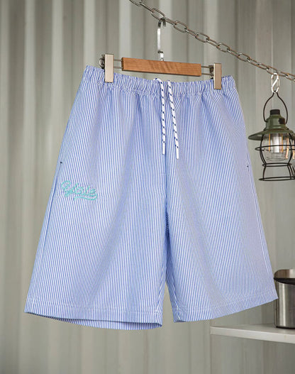 American Casual Striped Embroidered Straight-Leg Men's Shorts - Harmony Gallery