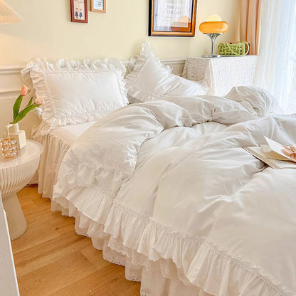Nordic Light Luxury Princess Lace Net Cotton Four-piece Bed Set - Harmony Gallery