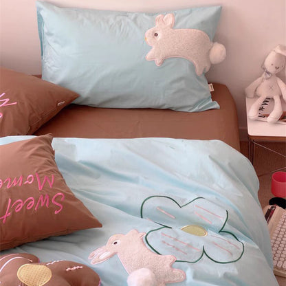 Girly Heart Cute Rich Rabbit Washed Four-Piece Pure Cotton Bed Set - Harmony Gallery