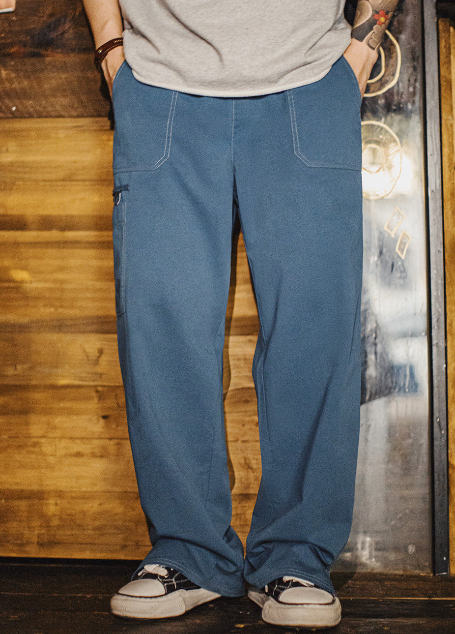 American Color-Blocked Multi-Pocket Work Pants Lightweight Men's Trousers