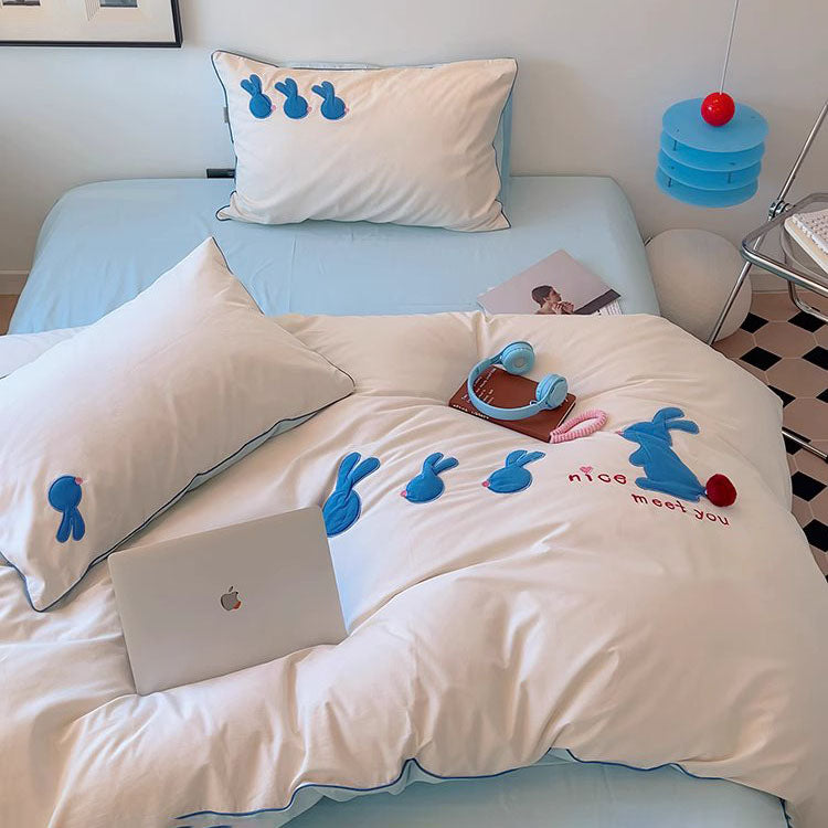 Cute Bunny Cotton Brushed Four-Piece Warm And Thick Bed Set - Harmony Gallery