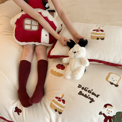 Winter Creamy Cake Snowman Thickened Cashmere Four-Piece Fleece Bed Set - Harmony Gallery
