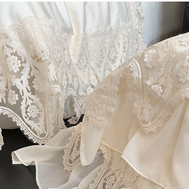 French Princess Romantic Lace Long-Staple Cotton Four-Piece Bed Set - Harmony Gallery