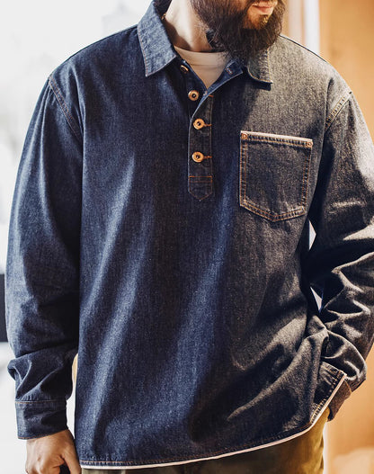 American Workwear Retro Denim Washed Pullover Men's Sweater - Harmony Gallery