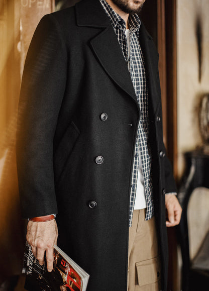 American Old Money Flat-Collar Blazer Trench Mid-Length Belt Thick Men's Coat
