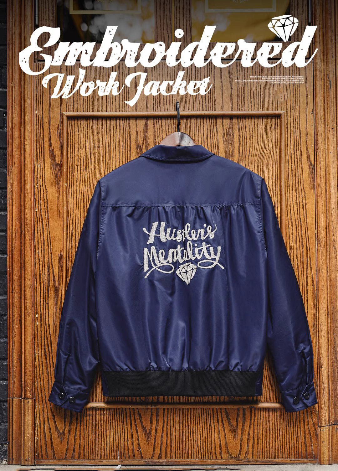 American Retro Navy Blue Embroidered Letter Wear Outside Men's Jacket - Harmony Gallery