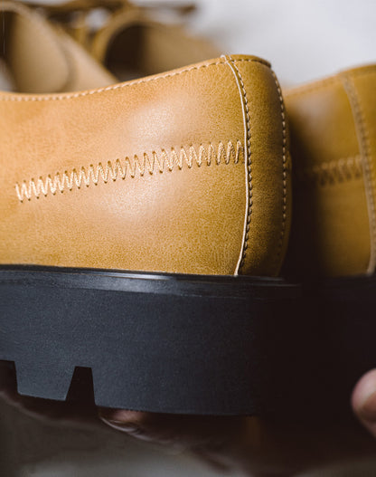 Derby Big Head Workwear Low-Top Yellow Leather Men's Dress Shoes - Harmony Gallery