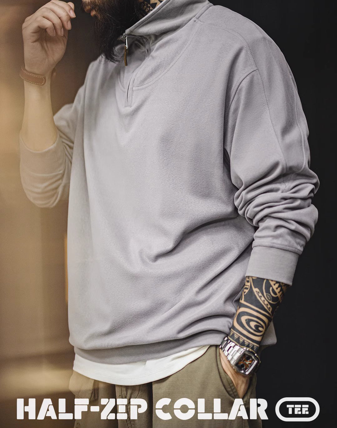 American Casual Half-Zip Stand-Up Collar Lapel Pullover Men's Sweater - Harmony Gallery