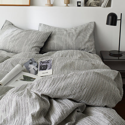 Premium Black and White Striped Textured Bedding Pure Cotton Four-Piece Bed Set - Harmony Gallery