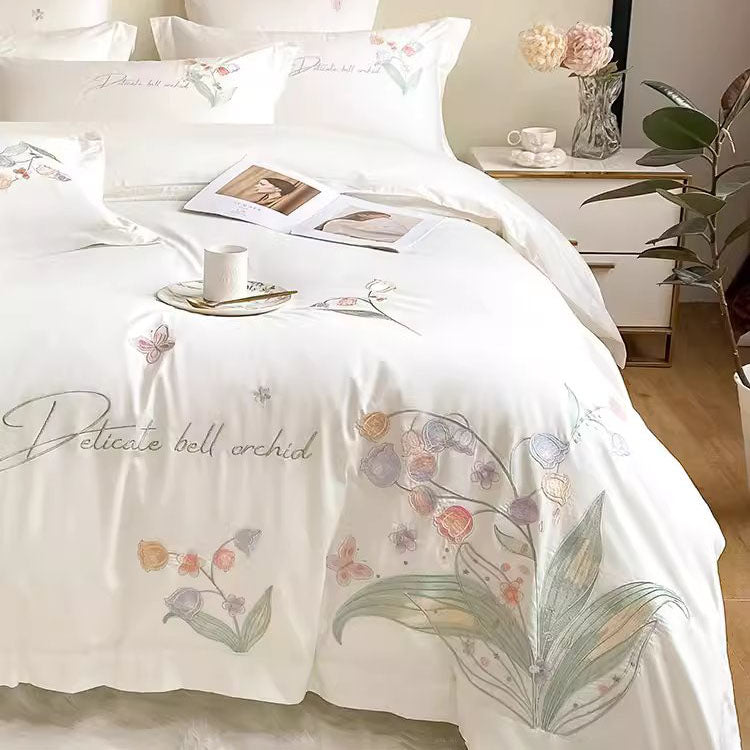 Nordic Light Luxury Princess Cotton Embroidered Four-Piece Bed Set - Harmony Gallery