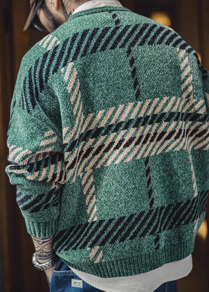 American Retro Chenille Christmas Couple Thick Warm Base Fleece Men's Sweater - Harmony Gallery