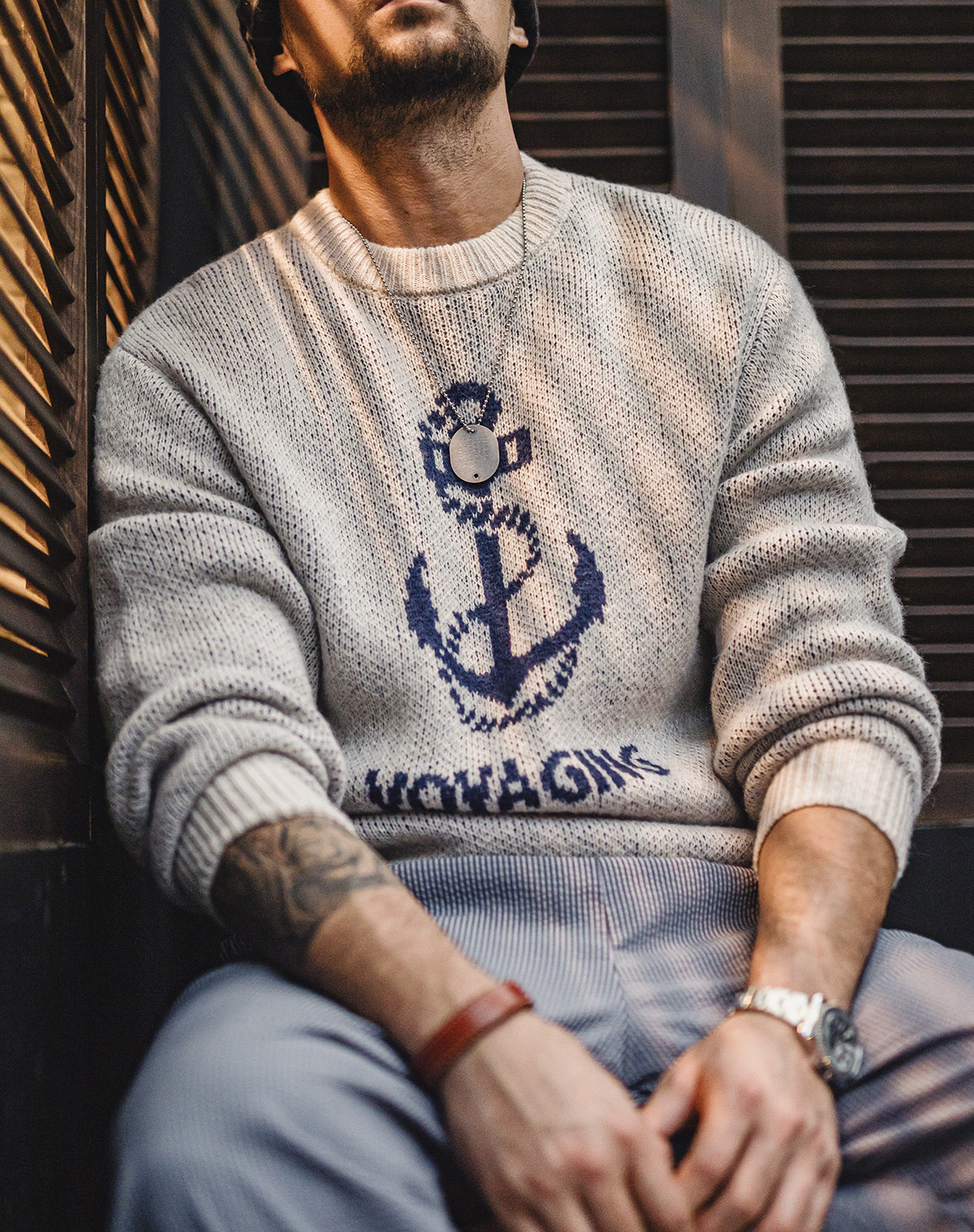 American Retro Knitted Anchor Jacquard Vintage Pullover Men's Sweater - Harmony Gallery