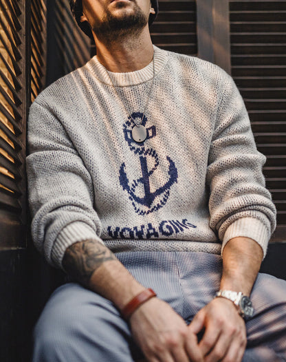 American Retro Knitted Anchor Jacquard Vintage Pullover Men's Sweater - Harmony Gallery