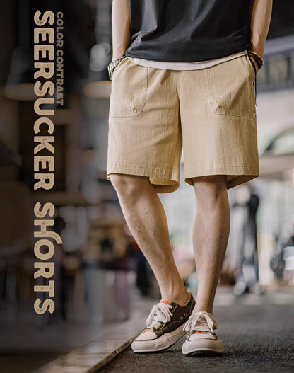 American Workwear Seersucker Texture Contrast Color Men's Shorts - Harmony Gallery