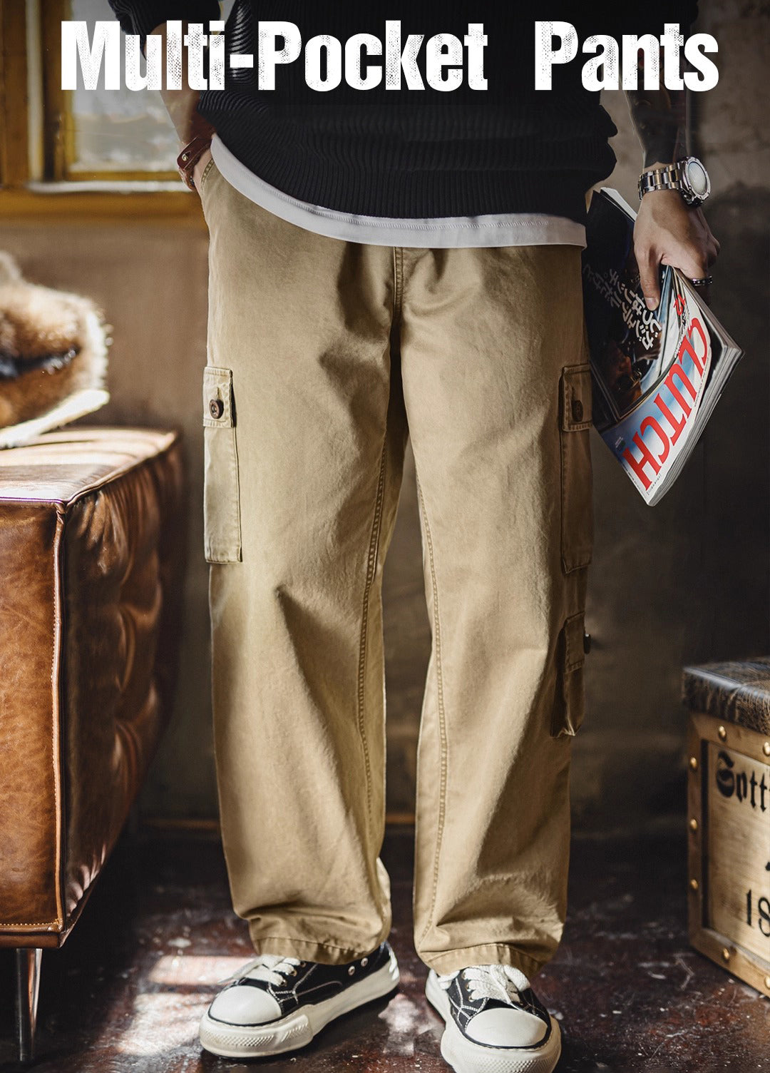 American Retro M51 Multi-Pocket Washed Distressed Straight Leg Men's Trousers - Harmony Gallery