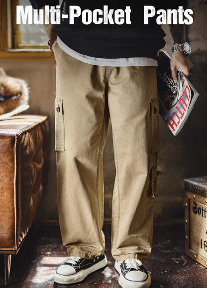 American Retro M51 Multi-Pocket Washed Distressed Straight Leg Men's Trousers - Harmony Gallery