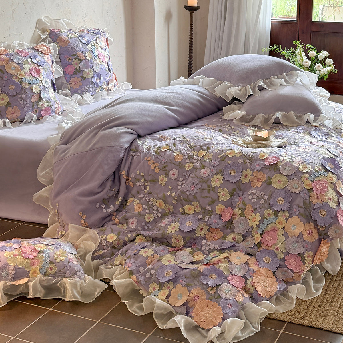 French Ruffled Winter Thickened Coral Fleece Warm Four-Piece  Bed Set - Harmony Gallery