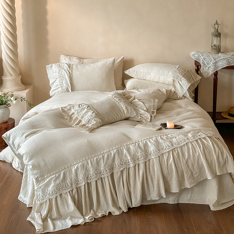 French Girlish Lace Retro Cotton Four-Piece Skin-Friendly Breathable Bed Set - Harmony Gallery